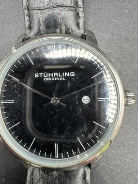 Stuhrling Original Men's 40 mm Ultra-Slim Black Dial Dress Watch Leather Band